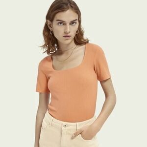 SCOTCH & SODA Ribbed Square-Neck T-Shirt Sz Xl
